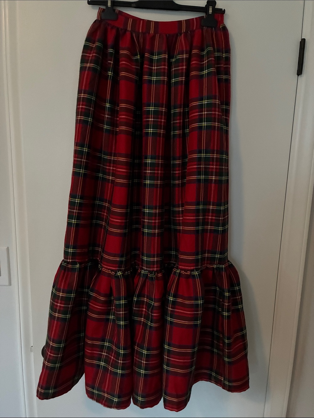 Aura Red Tartan Maxi Skirt - Classic Plaid Ruffled Hem